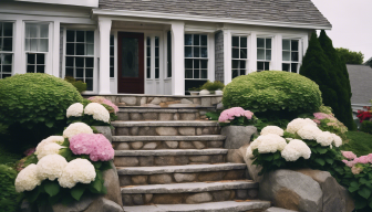 Stone walkway with a variety of colors and textures, designed and installed by Cape Cod Hardscapes